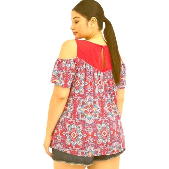 TORRID NEW  Plus Size Super Soft Crew Neck Eyelet Yoke Cold Shoulder Top. - Picture 6 of 16